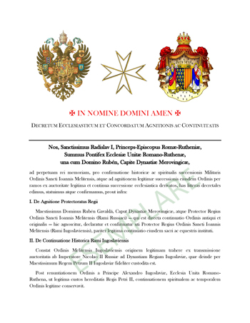 Concordat - Russian-Yugoslavian Order of Malta - page 1